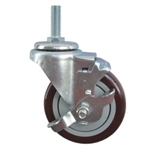 10mm threaded stem stainless steel swivel caster with a 4 inch maroon polyurethane tread wheel and brake