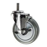 5" Stainless Steel Threaded Stem Swivel Caster with Polyurethane Tread Wheel and Brake