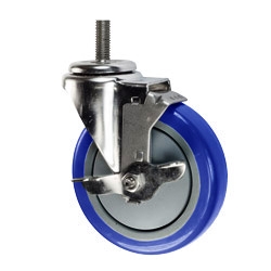 5" Stainless Steel Threaded Stem Swivel Caster with Blue Polyurethane Tread Wheel and Brake