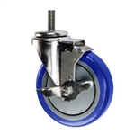 5" Stainless Metric Stem Swivel Caster with Blue Polyurethane Tread and Brake