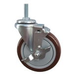 5" Stainless Metric Stem Swivel Caster with Maroon Polyurethane Tread and Brake