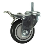 3" Threaded Stem Stainless Steel Swivel Caster with Black Polyurethane Tread and Total Lock