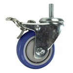 3" Threaded Stem Stainless Steel Swivel Caster with Blue Polyurethane Tread and Total Lock