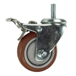 3" Threaded Stem Stainless Steel Swivel Caster with Maroon Polyurethane Tread and Total Lock
