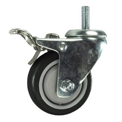12mm Stainless Steel Threaded Stem Swivel Caster with a Black Polyurethane Tread Wheel and Total Lock