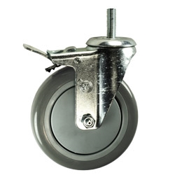 5" Stainless Steel Threaded Stem Swivel Caster with Polyurethane Tread Wheel and Total Lock Brake