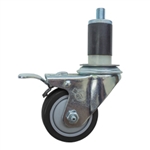 3" Expanding Stem Stainless Steel  Swivel Caster with Black Polyurethane Tread and Total Lock