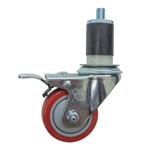 3" Expanding Stem Stainless Steel  Swivel Caster with Red Polyurethane Tread and Total Lock