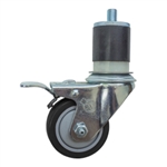 3" Expanding Stem Stainless Steel  Swivel Caster with Black Polyurethane Tread and Total Lock