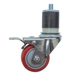 3" Expanding Stem Stainless Steel  Swivel Caster with Red Polyurethane Tread and Total Lock
