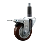 Service Caster swivel caster with a 3-1/2 inch Maroon polyurethane wheel. These casters are ideal for work tables, shop projects, and any equipment with round or square tube legs.