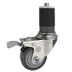 3-1/2" Expanding Stem Stainless Steel Swivel Caster with Polyurethane Tread and Total lock brake
