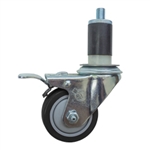 3-1/2" Expanding Stem Stainless Steel Swivel Caster with Black Polyurethane Tread and Total lock brake