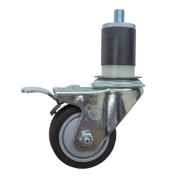 3-1/2" Expanding Stem Stainless Steel Swivel Caster with Black Polyurethane Tread and Total lock brake