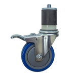 4" Expanding Stem Stainless Steel Swivel Caster with Blue Polyurethane Tread and total lock brake