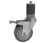 4" Expanding Stem Stainless Steel Swivel Caster with Polyurethane Tread and total lock brake