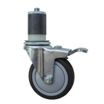 4" Expanding Stem Stainless Steel Swivel Caster with Black Polyurethane Tread and total lock brake