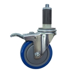 4" Expanding Stem Stainless Steel Swivel Caster with Blue Polyurethane Tread and total lock brake