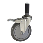 5" Expanding Stem Stainless Steel Swivel Caster with Polyurethane Tread and total lock brake