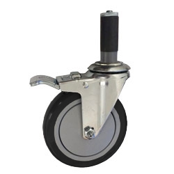5" Expanding Stem Stainless Steel Swivel Caster with Black Polyurethane Tread and total lock brake