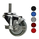 Metric stem caster with 3 inch polyurethane wheel and top lock brake