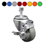 12mm threaded stem caster with 3-1/2 inch polyurethane wheel and brake