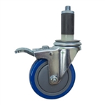 4" Expanding Stem Swivel Caster with Blue Polyurethane Tread and total lock brake