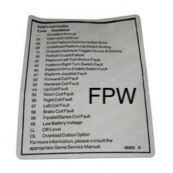 NEW GENIE LABEL FAULT CODES DECAL 65052