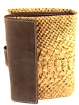 Wallet in Cork with a Gold Thread Pattern