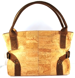 Classic Cork Handbag in Natural Cork Color and details in Dark Brown with 2 side buckles