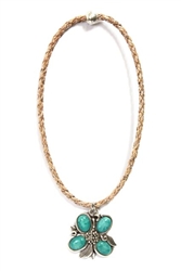 Cork neclace with blue stone flower