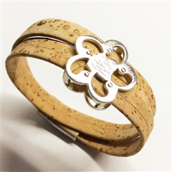 Cork Bracelet Wrap with Silver flower