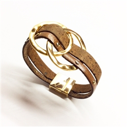 Cork And Leather Bracelet 2 gold rings