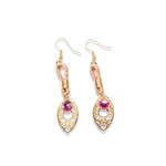 Cork Earrings Gold Drop Pink diamonte