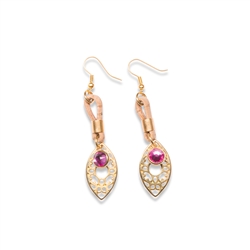 Cork Earrings Gold Drop Pink diamonte