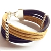 Cork Bracelet 6 Strands Blue and Natural hook clasp