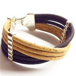 Cork Bracelet 6 Strands Blue and Natural hook clasp