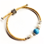 Cork Bracelet Lite Blue Bead 2 Pearls