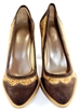 Cork Ladies Heels with genuine leather and gold pattern cork