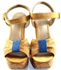 Cork Ladies Wedge shoes with Blue detail