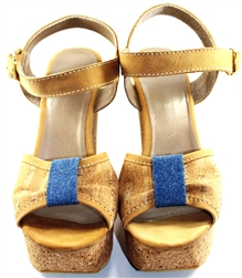 Cork Ladies Wedge shoes with Blue detail