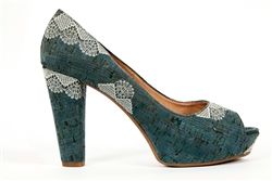 Blue Cork Peep Toe Heel shoes - Seashell