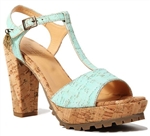 High Heel Cork Sandals with Blue Mint Cork Straps