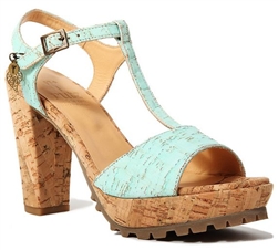 High Heel Cork Sandals with Blue Mint Cork Straps