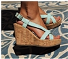 Wedges Natural Cork Mint Blue Straps