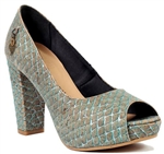 Peep Toe High Heels Silver Blue Fishscale Pattern