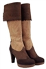 Cork High Heel Boots Brown/Natural