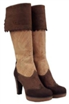 Cork High Heel Boots Brown/Natural
