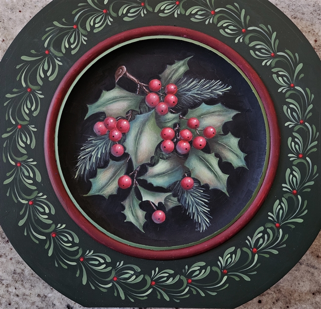 VIDEO from Dec 3rd and 10, 2024  -Holly & Berries Plate with Stroke Border - by Mary Svenson CDA (Epacket, Class video & Enhanced Chat Notes)