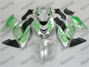 Kawasaki ZX14R Silver/Green Flame Fairings